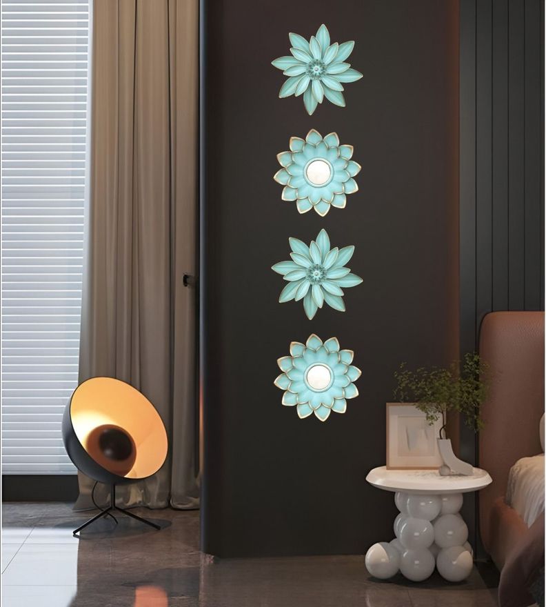 Set 4 Espejos Y Flores De Loto Decorativos Turquesa Jhn-6
