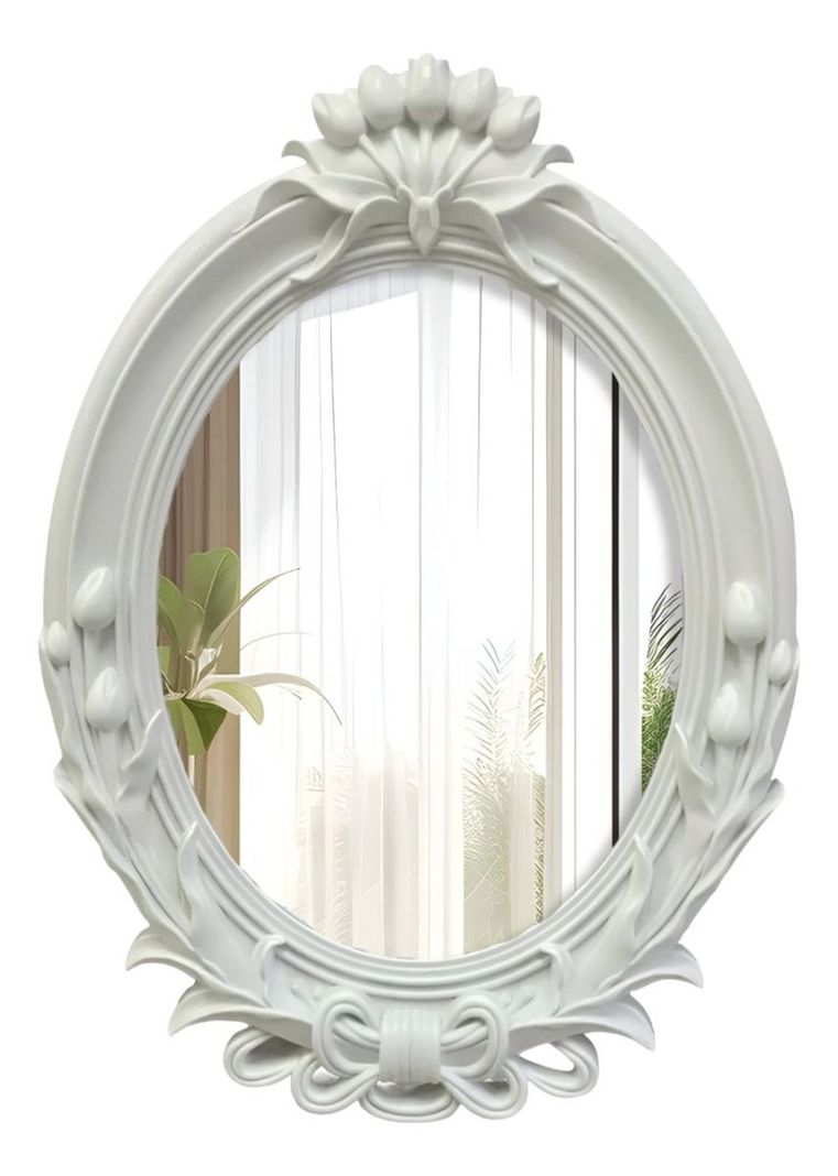 Espejo De Pared Decorativo Vintage Ovalado Blanco Jhn-0