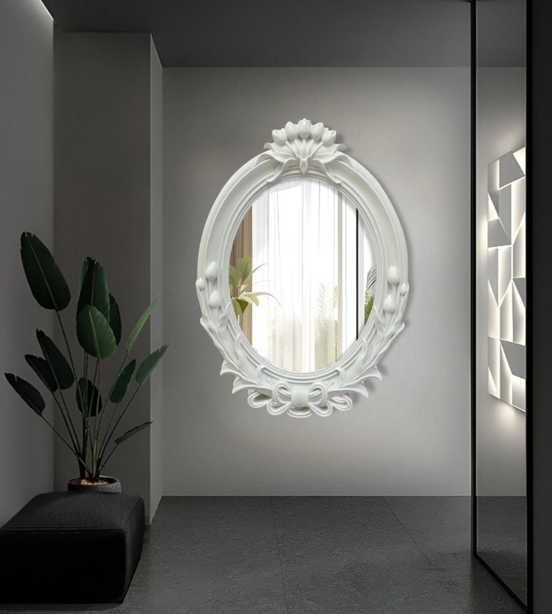 Espejo De Pared Decorativo Vintage Ovalado Blanco Jhn-5