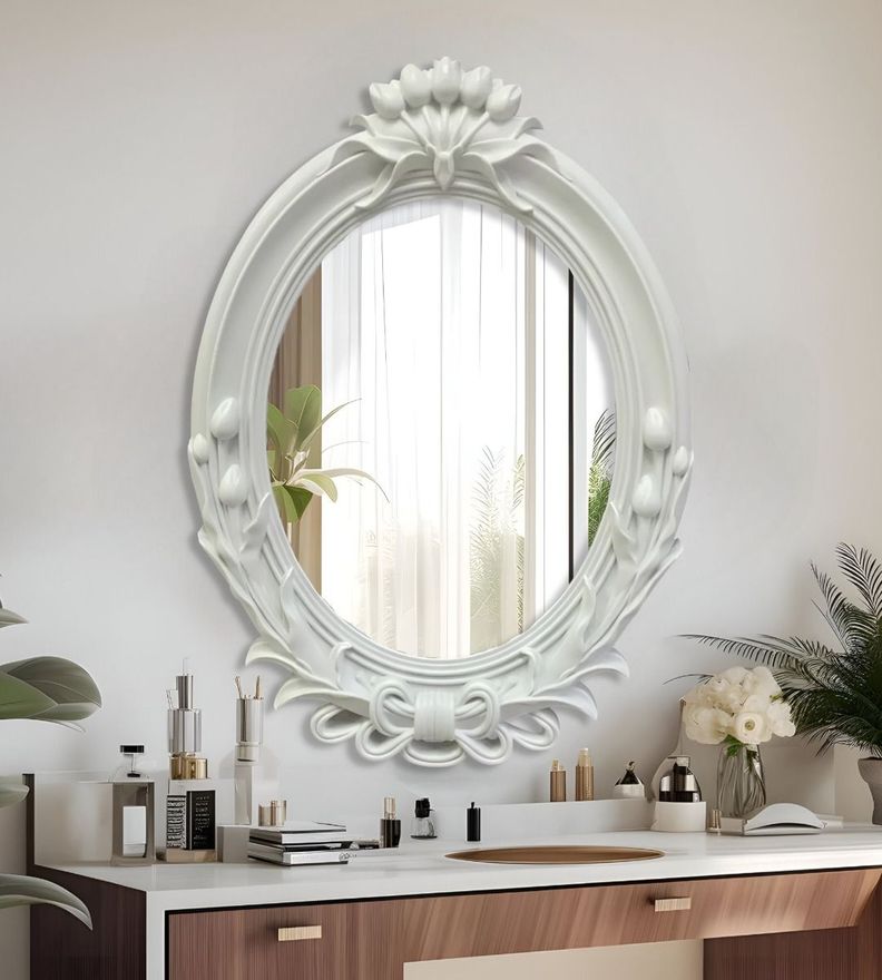 Espejo De Pared Decorativo Vintage Ovalado Blanco Jhn-7