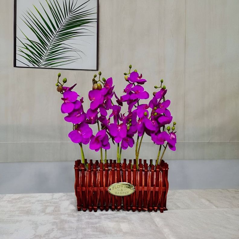 Canasta Mimbre Cesta Tejida Flores Plantas Artificiales Lau-7