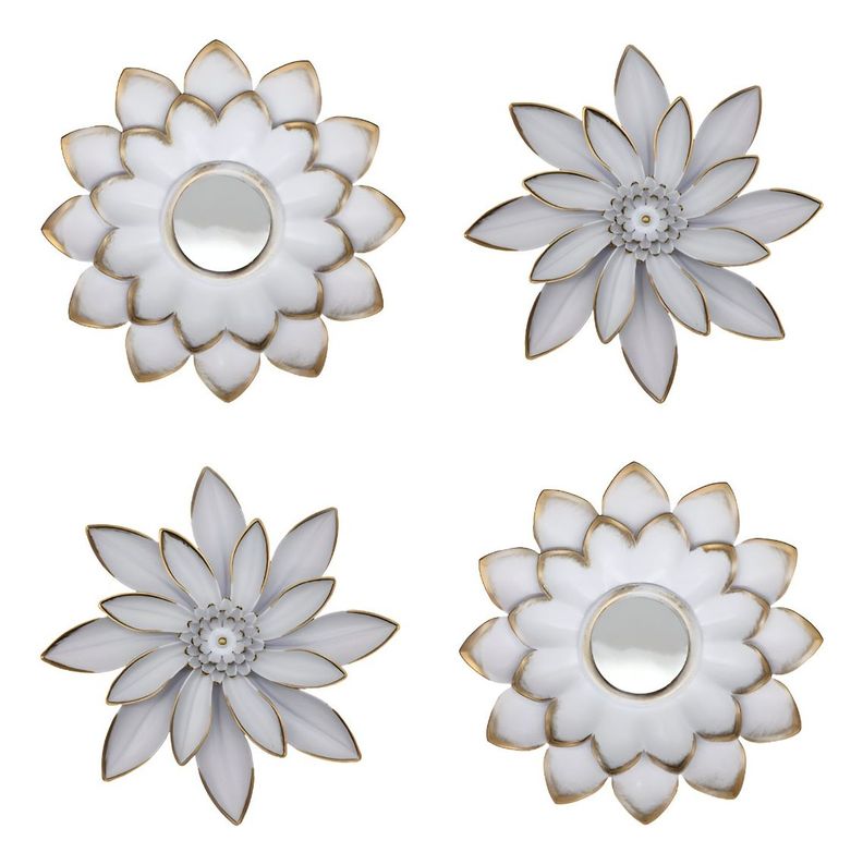 Set 4 Espejos Y Flores De Loto Decorativos Blanco Jhn-0