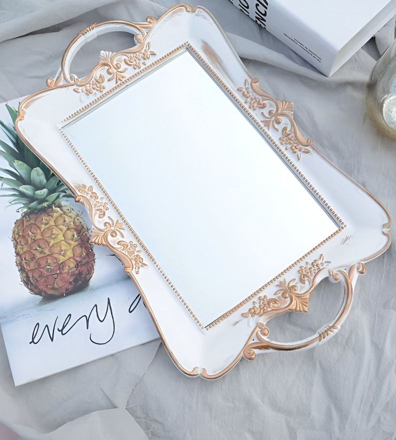 Bandeja Espejo Organizador Adorno Decorativo Blanca Jhn-3