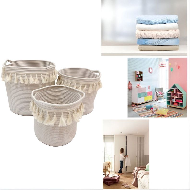 Set de 3 Cesta Canasto Decorativo Cuerda Algodón Macramé Jhn-1