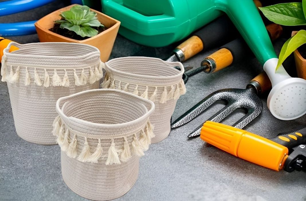 Set de 3 Cesta Canasto Decorativo Cuerda Algodón Macramé Jhn-8