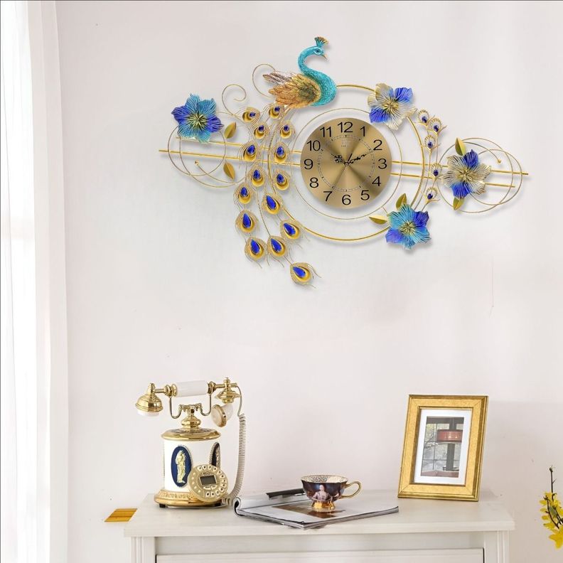 Reloj Pared 3D Decorativo Silencioso Pavo Real Floral Jhn-3