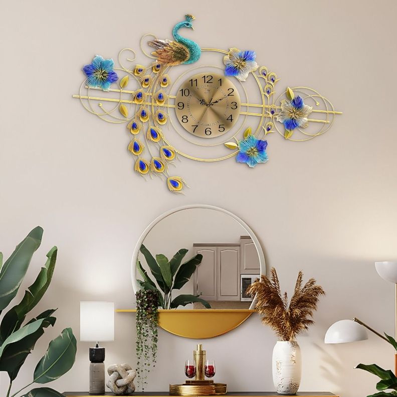 Reloj Pared 3D Decorativo Silencioso Pavo Real Floral Jhn-6