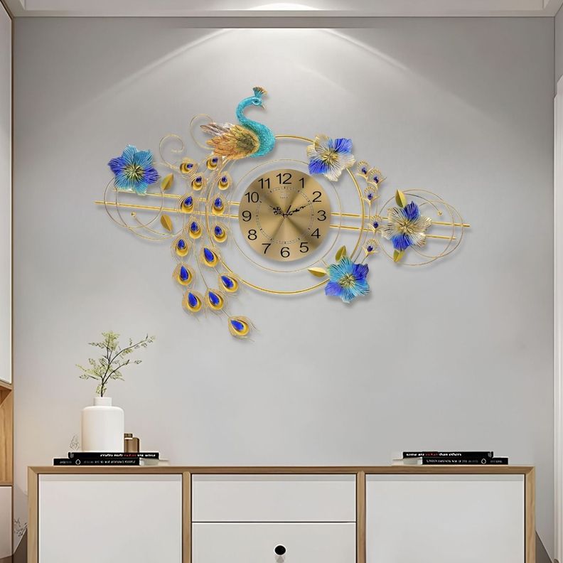Reloj Pared 3D Decorativo Silencioso Pavo Real Floral Jhn-8