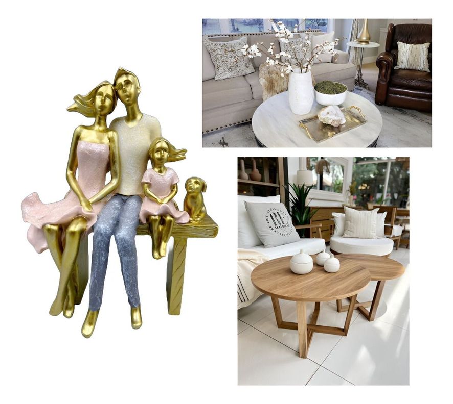 Estatua Familia Sentada Decoración Escultura Amor Jhn-1