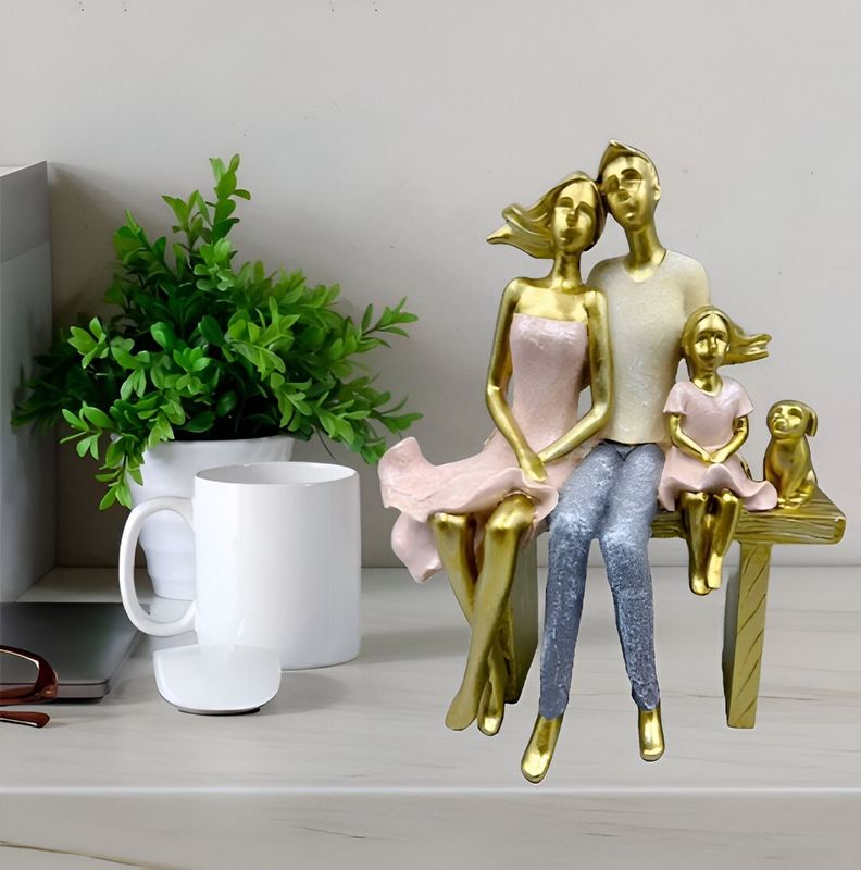 Estatua Familia Sentada Decoración Escultura Amor Jhn-2