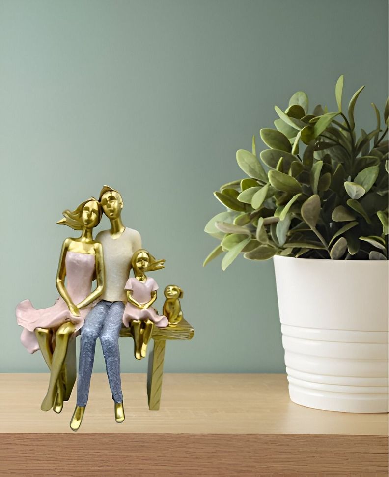 Estatua Familia Sentada Decoración Escultura Amor Jhn-3