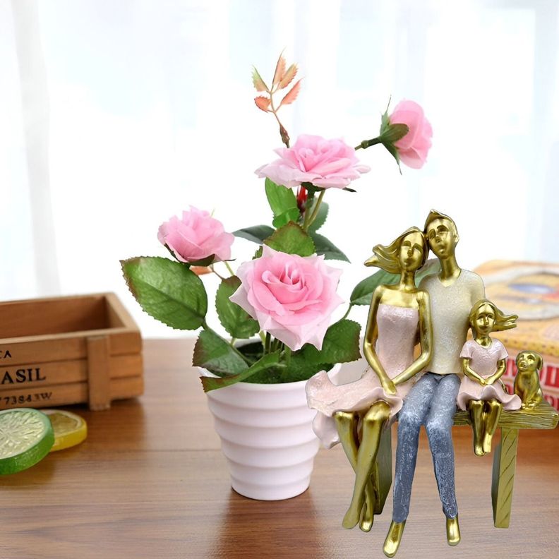 Estatua Familia Sentada Decoración Escultura Amor Jhn-4