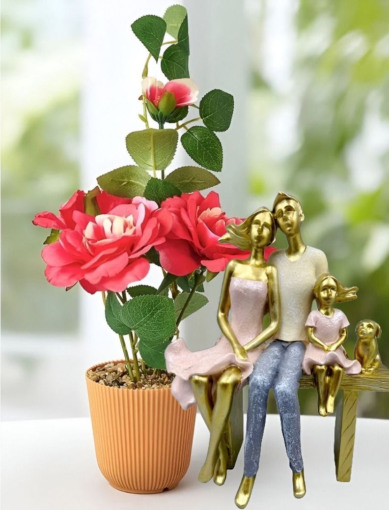 Estatua Familia Sentada Decoración Escultura Amor Jhn-5