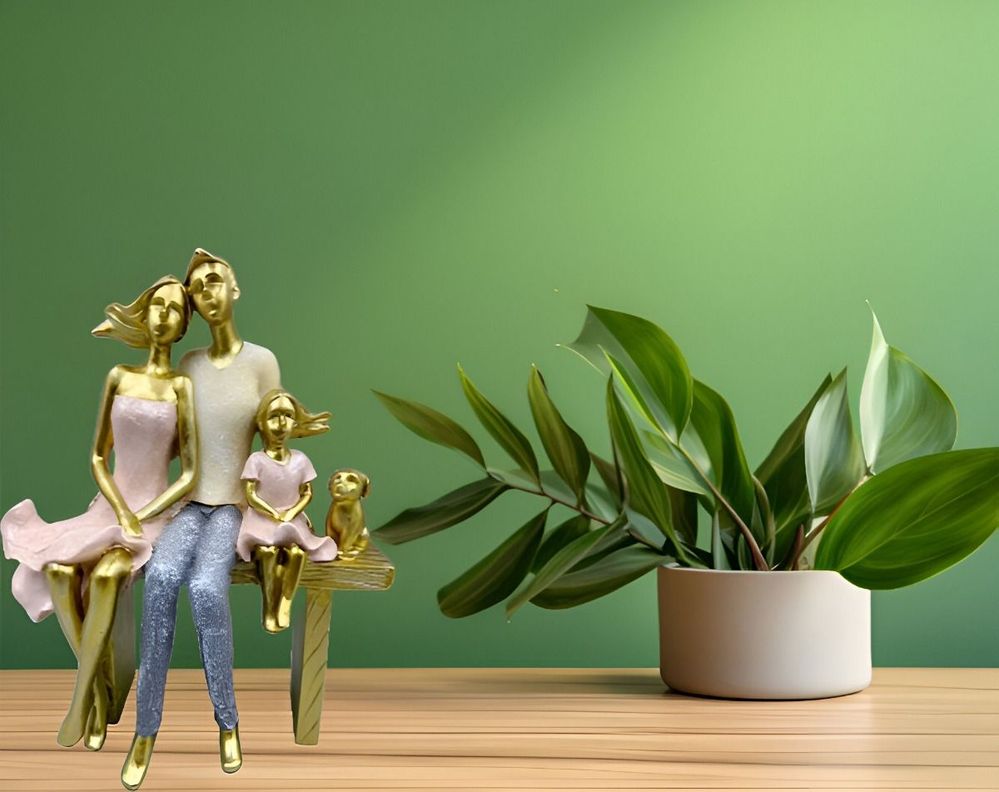 Estatua Familia Sentada Decoración Escultura Amor Jhn-8