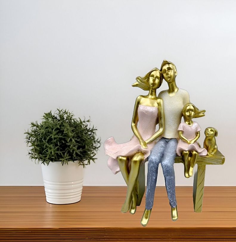 Estatua Familia Sentada Decoración Escultura Amor Jhn-9