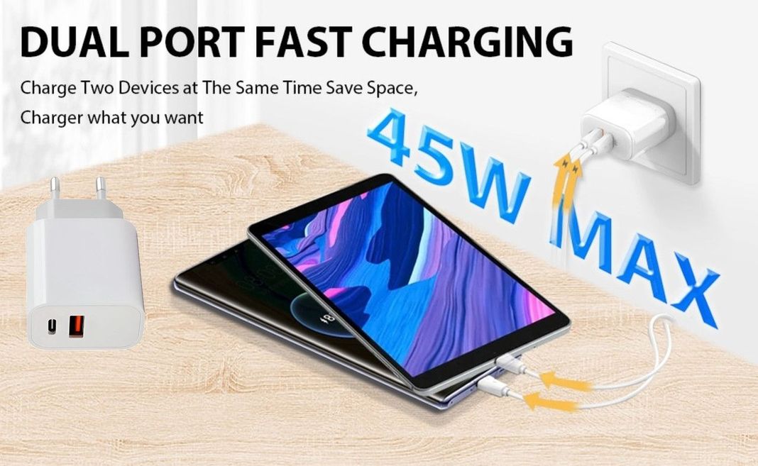 Cargador Adaptador 45W USB A USB C Carga Rapida Lau-2