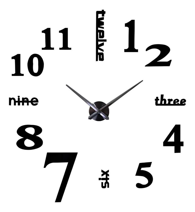 Reloj Pared Grande 3D Sin Marco Decoración Negro Jhn-0