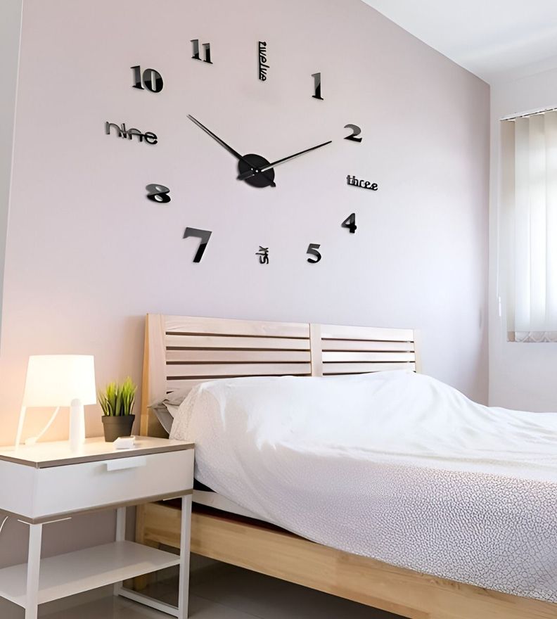 Reloj Pared Grande 3D Sin Marco Decoración Negro Jhn-1