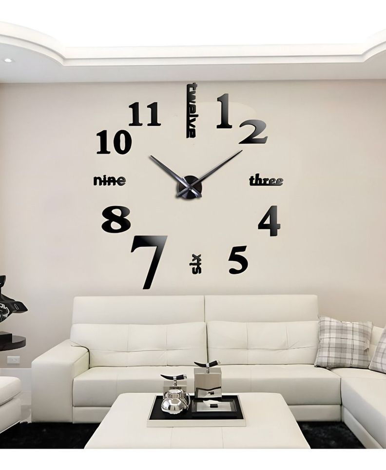 Reloj Pared Grande 3D Sin Marco Decoración Negro Jhn-2