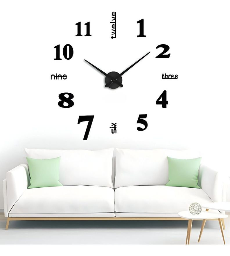 Reloj Pared Grande 3D Sin Marco Decoración Negro Jhn-4