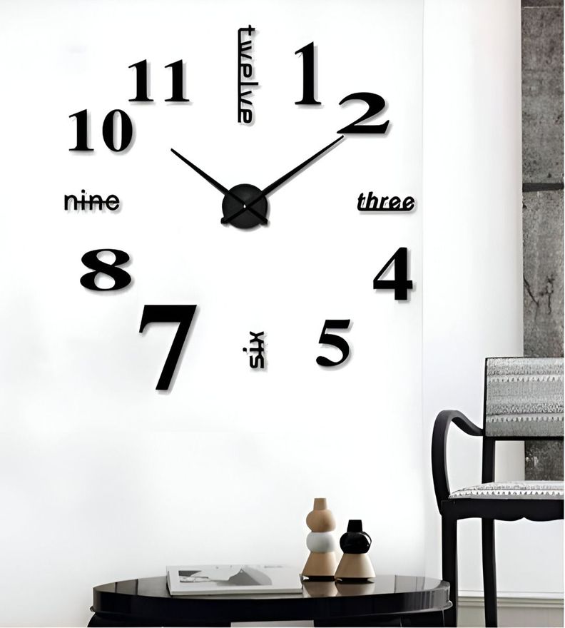 Reloj Pared Grande 3D Sin Marco Decoración Negro Jhn-5