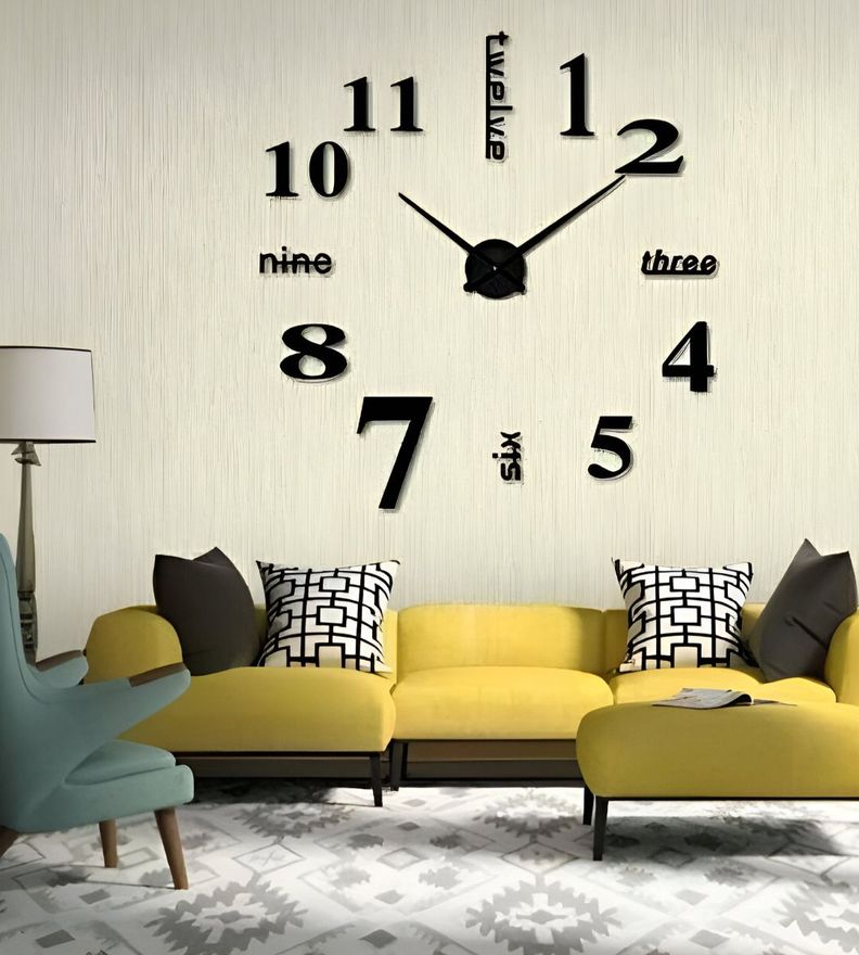 Reloj Pared Grande 3D Sin Marco Decoración Negro Jhn-8