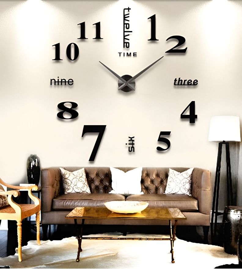 Reloj Pared Grande 3D Sin Marco Decoración Negro Jhn-9