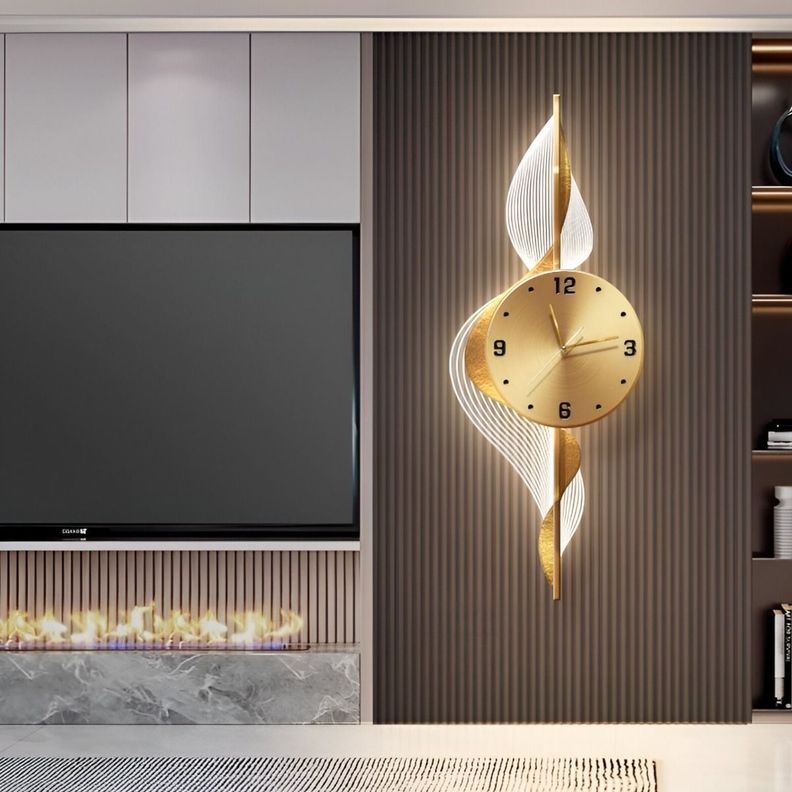 Reloj Pared Hojas Doradas Decorativo Hogar Moderno Jhn-8