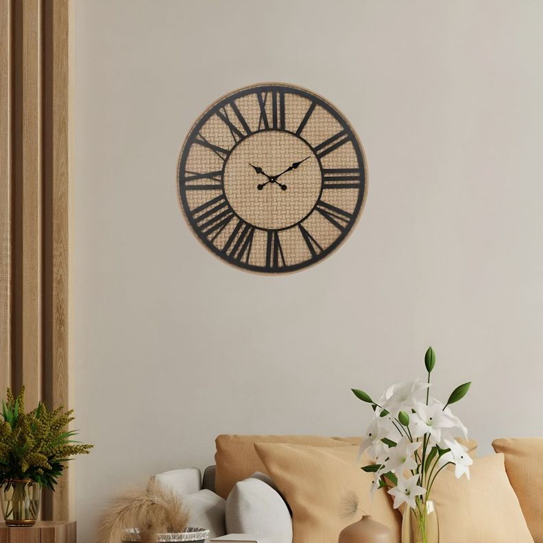 Reloj Pared Rústico Madera Ratán Números Romanos Jhn-4