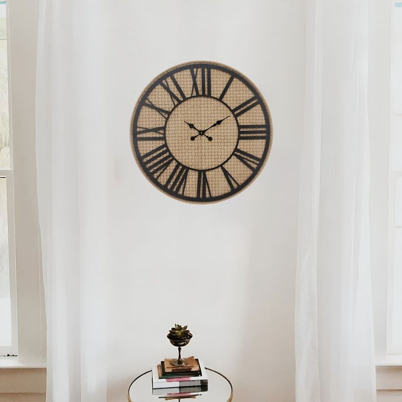 Reloj Pared Rústico Madera Ratán Números Romanos Jhn-9