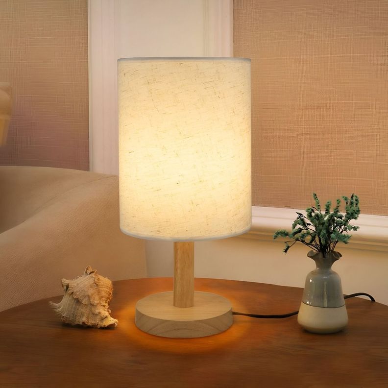 Lámpara Mesa Minimalista Decorativa Madera Redonda Beige Jhn-2