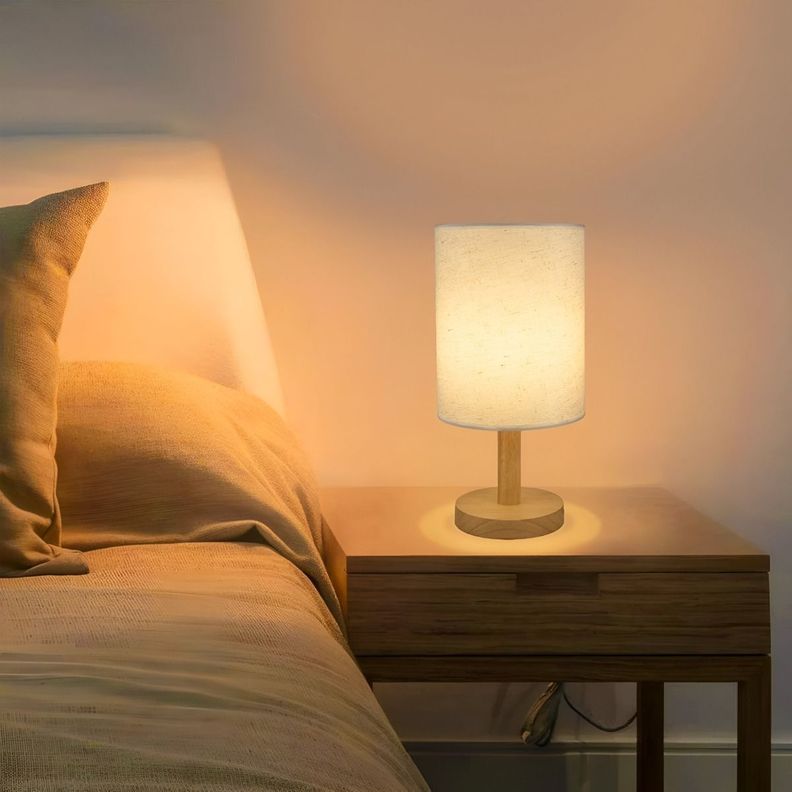 Lámpara Mesa Minimalista Decorativa Madera Redonda Beige Jhn-3