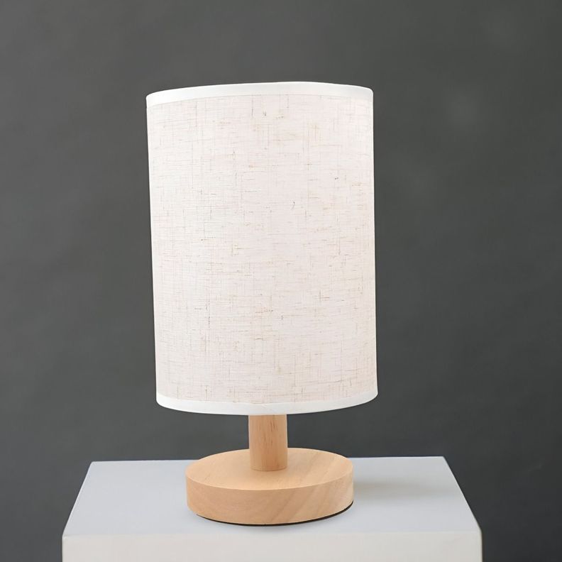 Lámpara Mesa Minimalista Decorativa Madera Redonda Beige Jhn-7