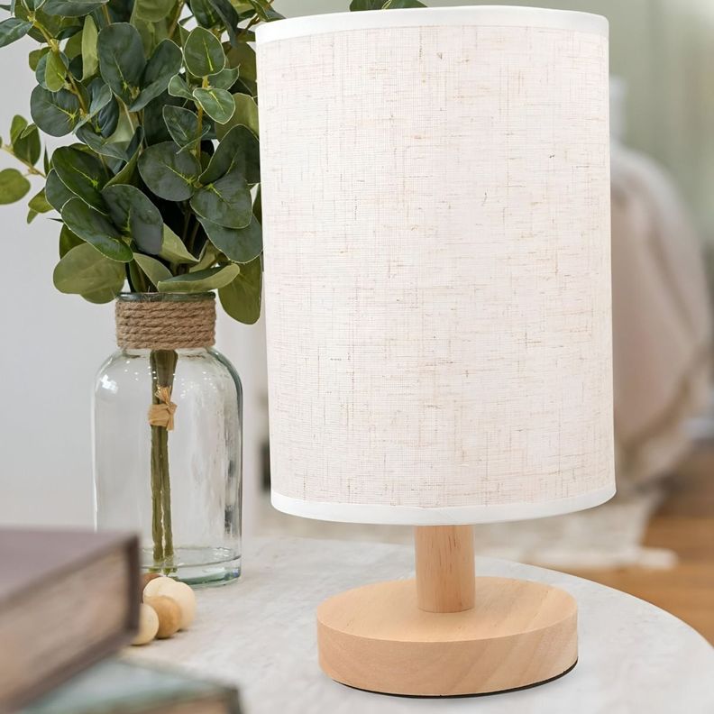 Lámpara Mesa Minimalista Decorativa Madera Redonda Beige Jhn-8