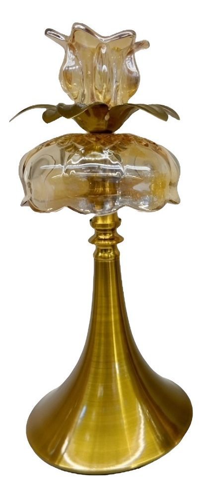 Candelabro Vintage Dorado Cristal Portavelas Mesa 33cm Jhn-0