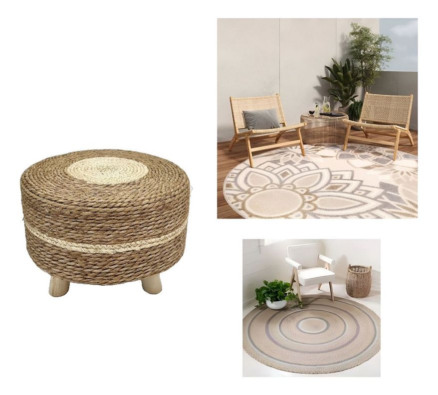 Reposapiés Redondo Natural Ratán Madera Multifuncional Jhn-1