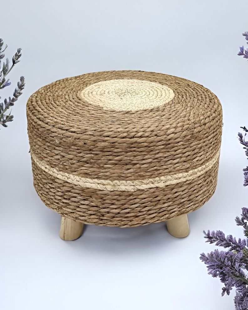 Reposapiés Redondo Natural Ratán Madera Multifuncional Jhn-2