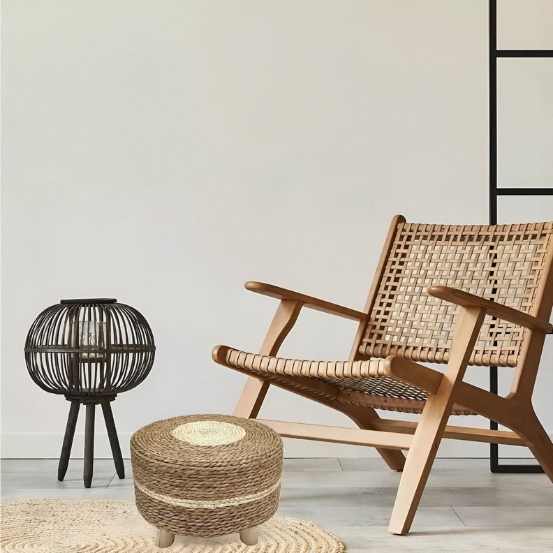 Reposapiés Redondo Natural Ratán Madera Multifuncional Jhn-3