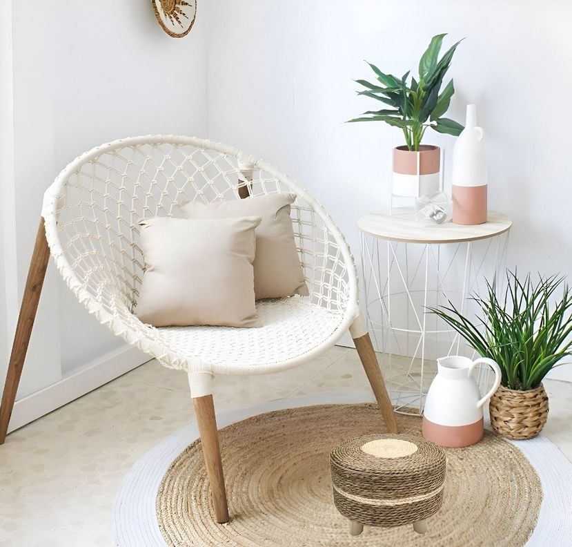 Reposapiés Redondo Natural Ratán Madera Multifuncional Jhn-5