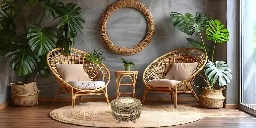 Reposapiés Redondo Natural Ratán Madera Multifuncional Jhn-6