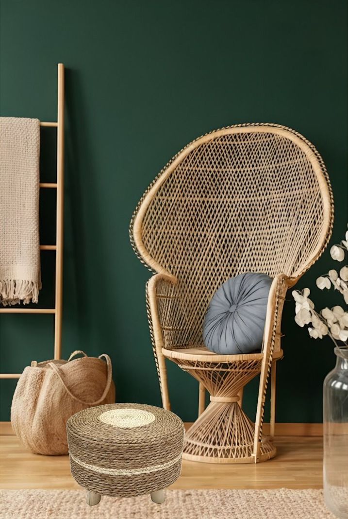 Reposapiés Redondo Natural Ratán Madera Multifuncional Jhn-8