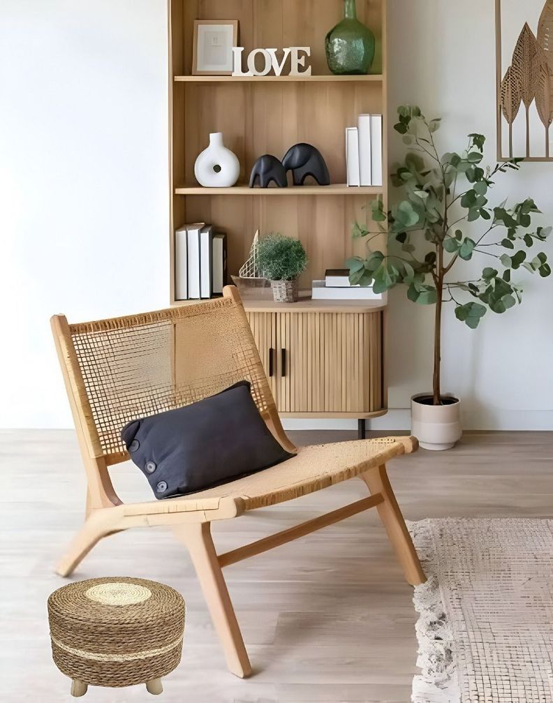 Reposapiés Redondo Natural Ratán Madera Multifuncional Jhn-9