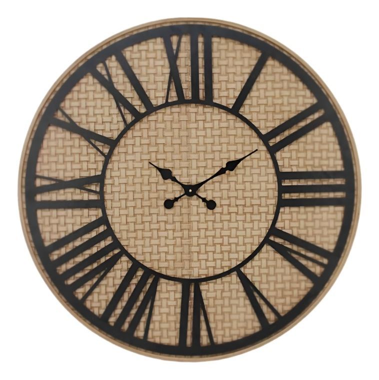 Reloj Pared Rústico Madera Ratán Números Romanos Jhn-0