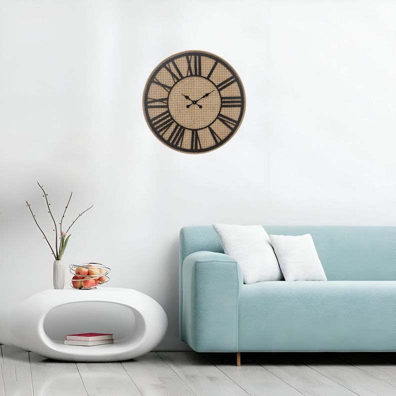 Reloj Pared Rústico Madera Ratán Números Romanos Jhn-2