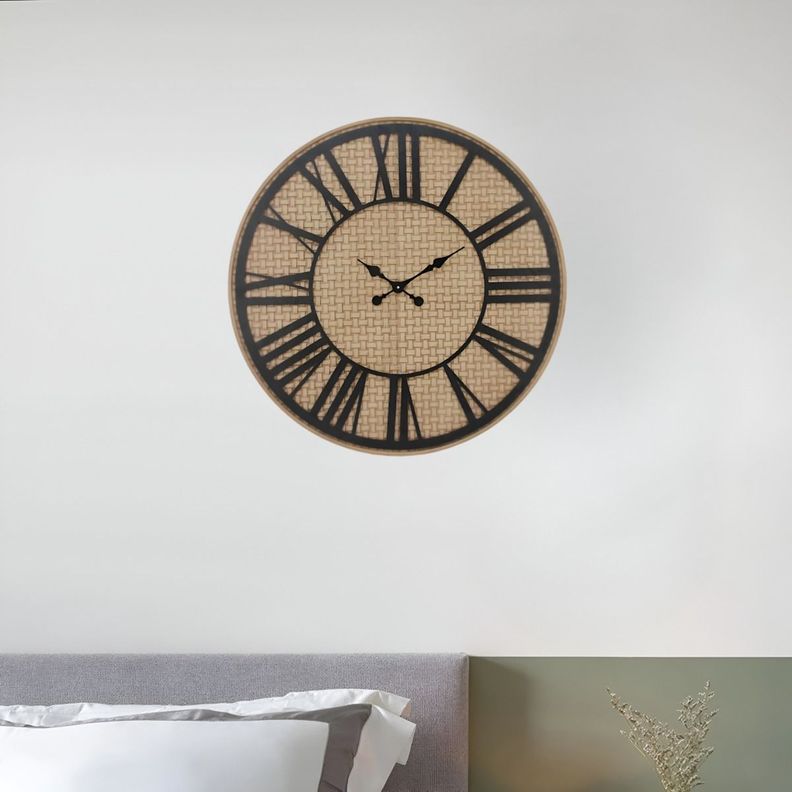 Reloj Pared Rústico Madera Ratán Números Romanos Jhn-6