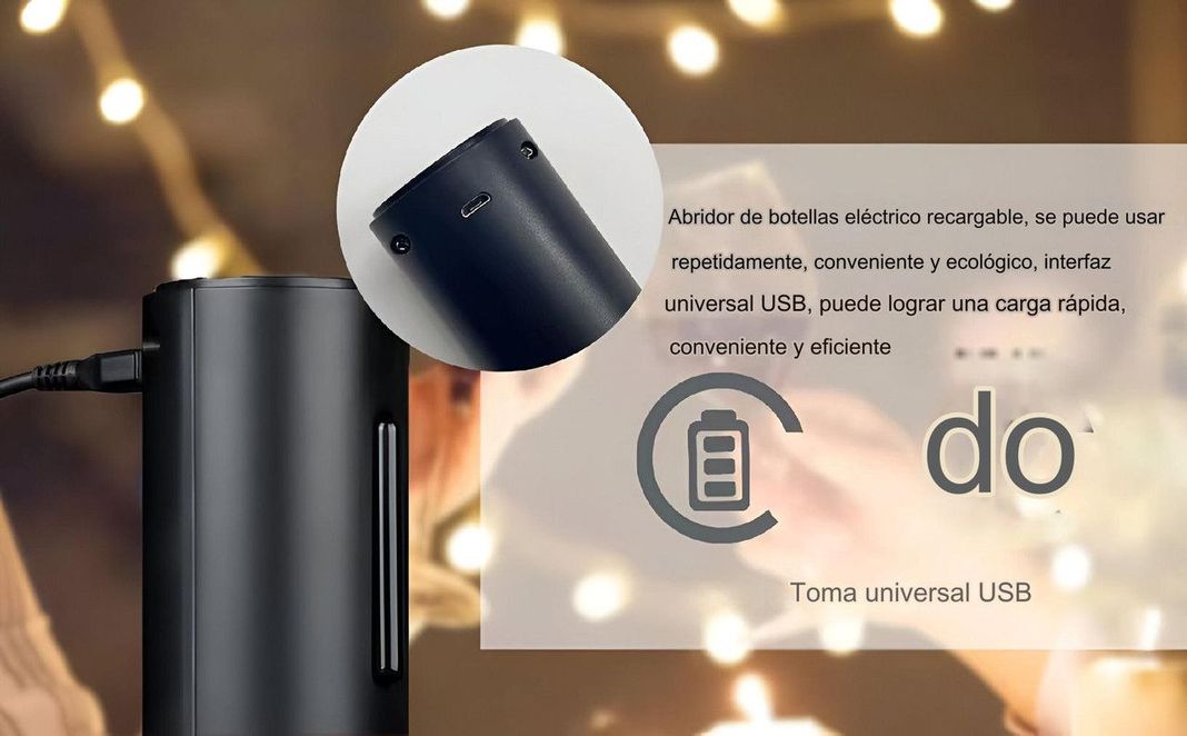 Sacacorcho Botellas Vinos Carga USB Cocina Hogar Lau-5