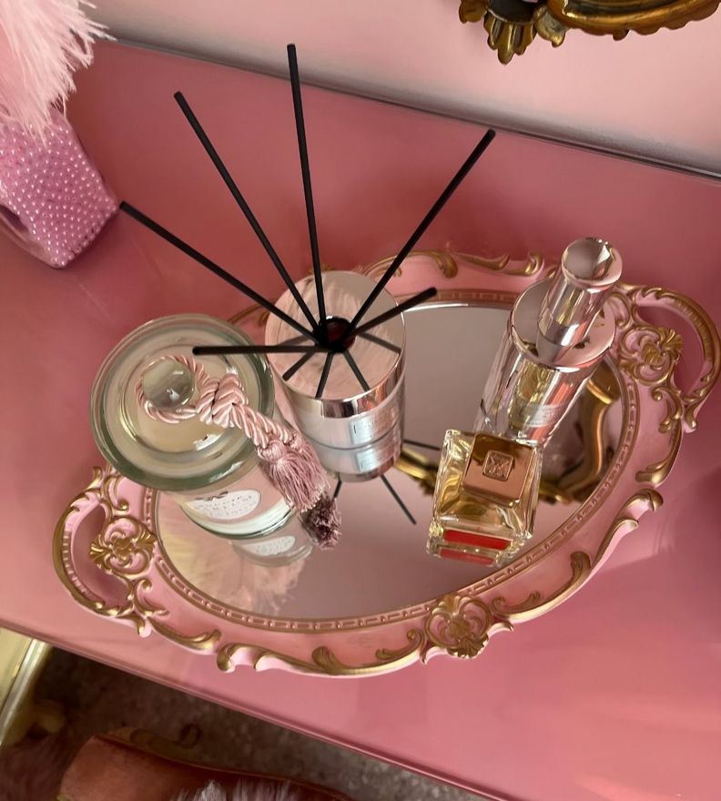 Set 2 Bandeja Espejo Decorativa Rosada Organizador Jhn-5