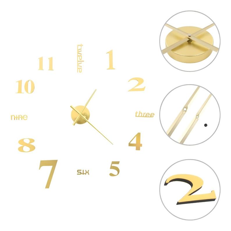 Reloj Pared 3D Grande Decoración Dorado Sin Marco Jhn-1
