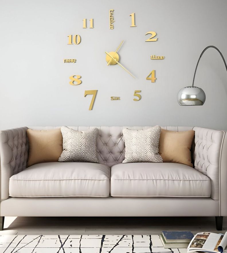 Reloj Pared 3D Grande Decoración Dorado Sin Marco Jhn-2