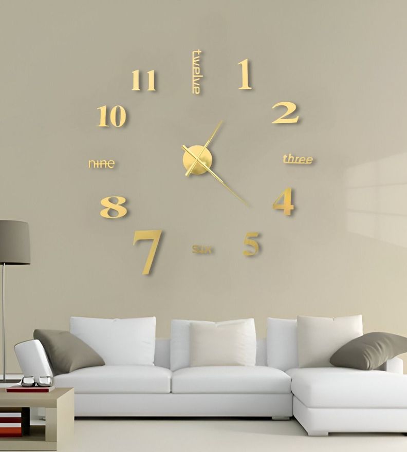 Reloj Pared 3D Grande Decoración Dorado Sin Marco Jhn-6